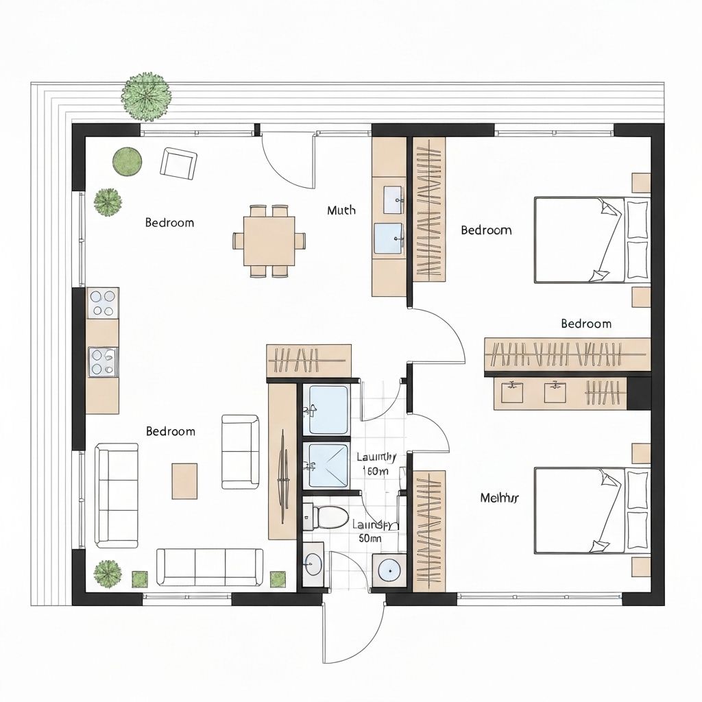 Planta de Casa de 60m2 com 2 quartos